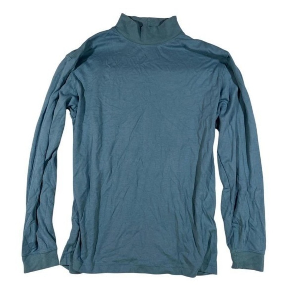 LL Bean Men Mock Neck Long Sleeve Shirt Blue Gray Cotton M Regular Fall Layering